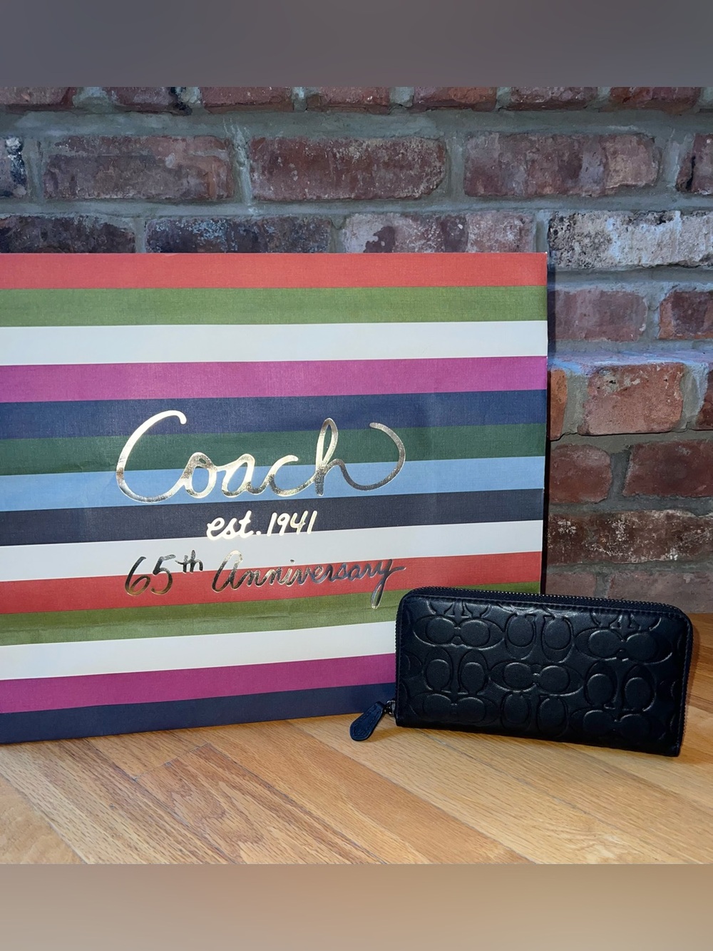 Coach Black Signature Embossed Leather Accordion Wallet
